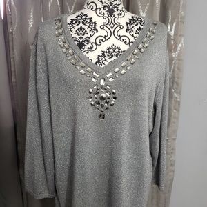 3/4 sleeve rhinestone sweater